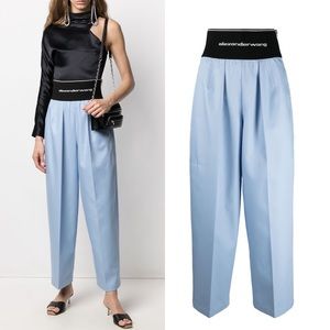 Alexander Wang Cotton Logo Elastic Waistband Carrot Pant in Blue